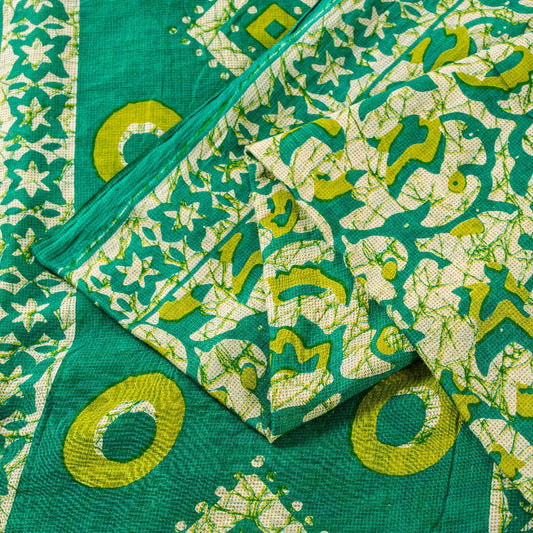 Sanskriti Vintage Sarees Green Pure Cotton Floral Print 5+YD Sustainable Sari