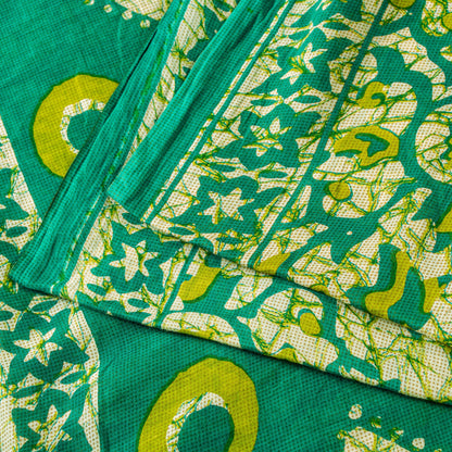 Sanskriti Vintage Sarees Green Pure Cotton Floral Print 5+YD Sustainable Sari