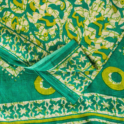 Sanskriti Vintage Sarees Green Pure Cotton Floral Print 5+YD Sustainable Sari