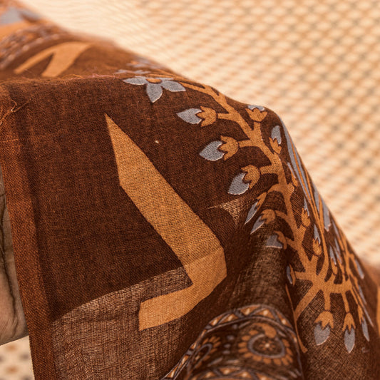 Sanskriti Vintage Sarees Ivory Home Decor 100%Pure Cotton Floral Print 5+YD Sari