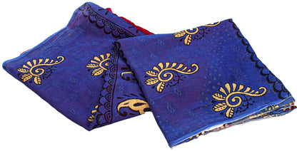 Sanskriti Vintage Saree Red & Blue 100%Pure Cotton Paisley Block Print 5+YD Sari