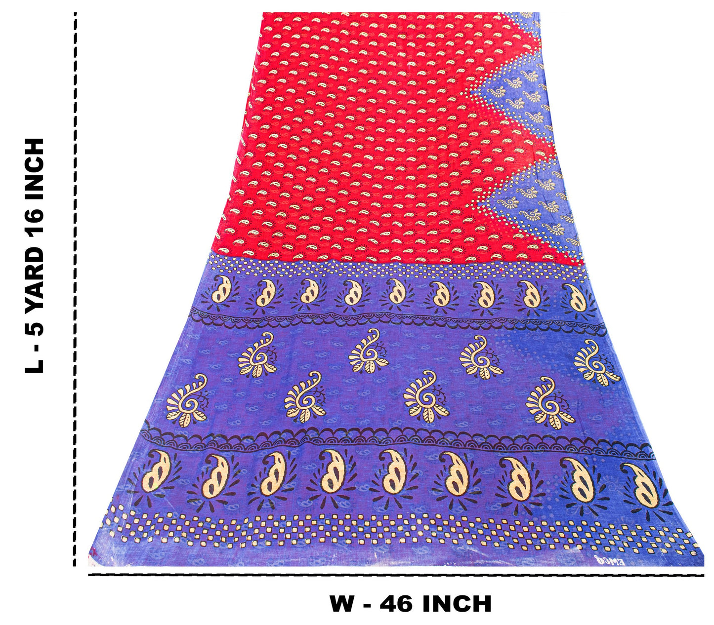 Sanskriti Vintage Saree Red & Blue 100%Pure Cotton Paisley Block Print 5+YD Sari