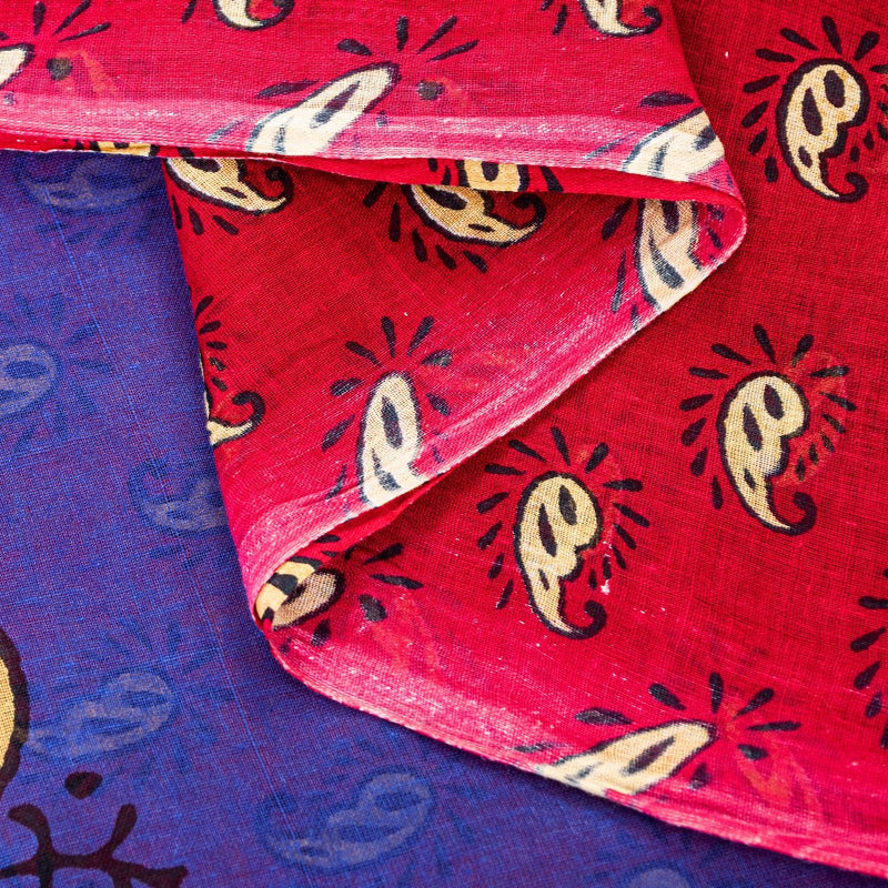 Sanskriti Vintage Saree Red & Blue 100% Pure Cotton 5+Yd Paisley Block Printed Sewing Sari Home Decor,Upcycled, Recycled