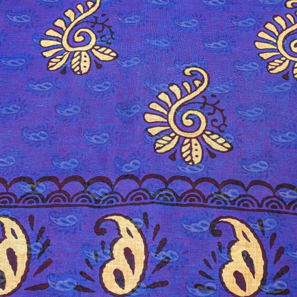 Sanskriti Vintage Saree Red & Blue 100%Pure Cotton Paisley Block Print 5+YD Sari