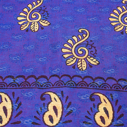 Sanskriti Vintage Saree Red & Blue 100%Pure Cotton Paisley Block Print 5+YD Sari