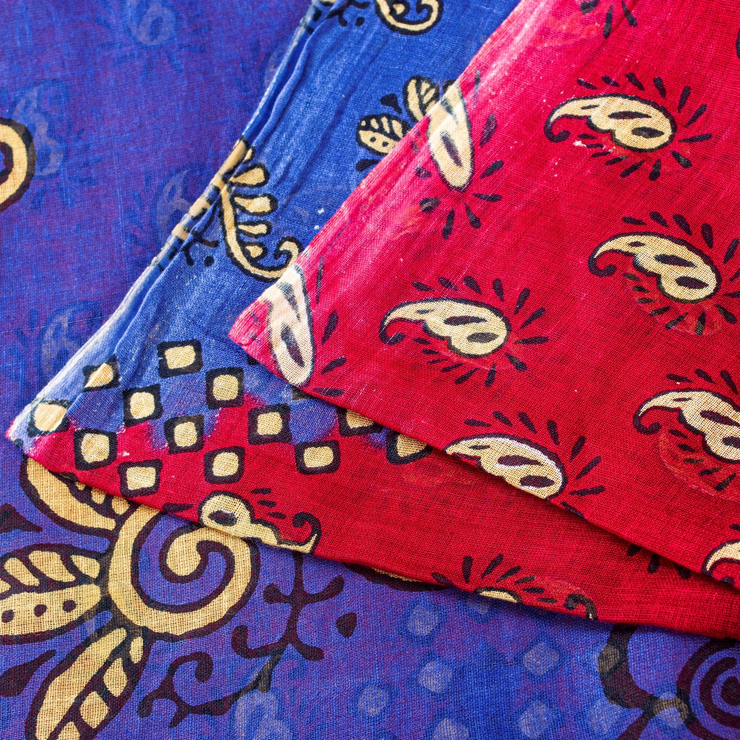 Sanskriti Vintage Saree Red & Blue 100%Pure Cotton Paisley Block Print 5+YD Sari