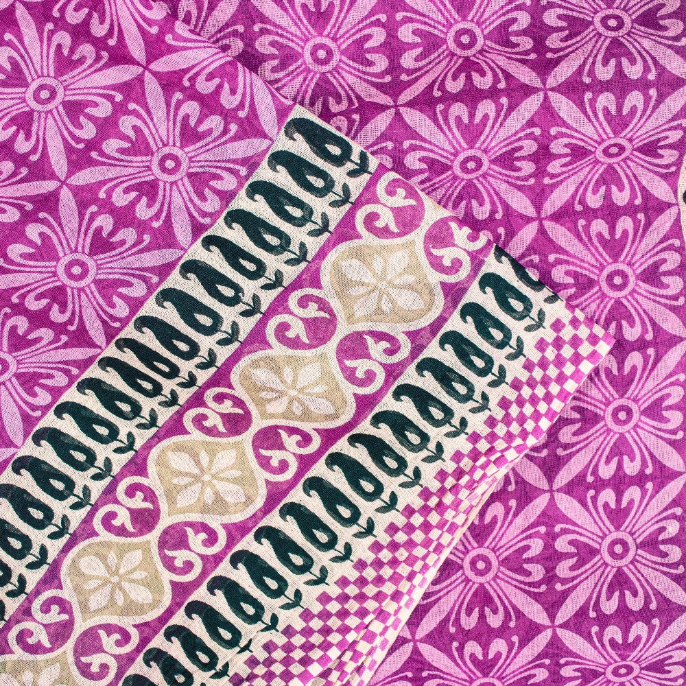 Sanskriti Vintage Sarees Purple Pure Cotton Floral Print 5+YD Craft Indian Sari