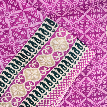 Sanskriti Vintage Sarees Purple Pure Cotton Floral Print 5+YD Craft Indian Sari
