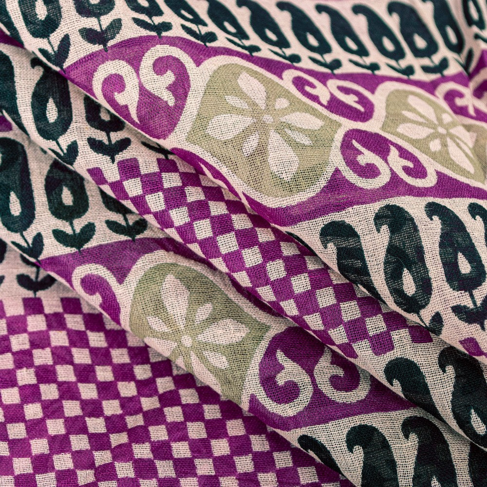 Sanskriti Vintage Sarees Purple Pure Cotton Floral Print 5+YD Craft Indian Sari