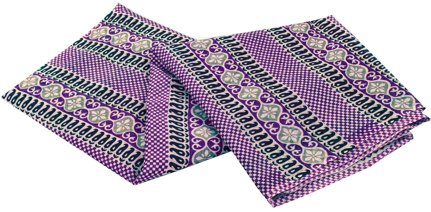 Sanskriti Vintage Sarees Purple Pure Cotton Floral Print 5+YD Craft Indian Sari