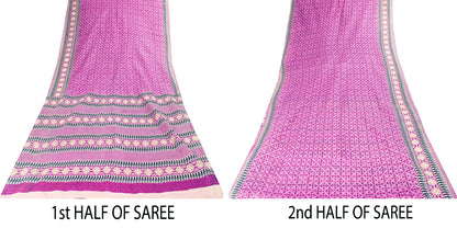 Sanskriti Vintage Sarees Purple Pure Cotton Floral Print 5+YD Craft Indian Sari