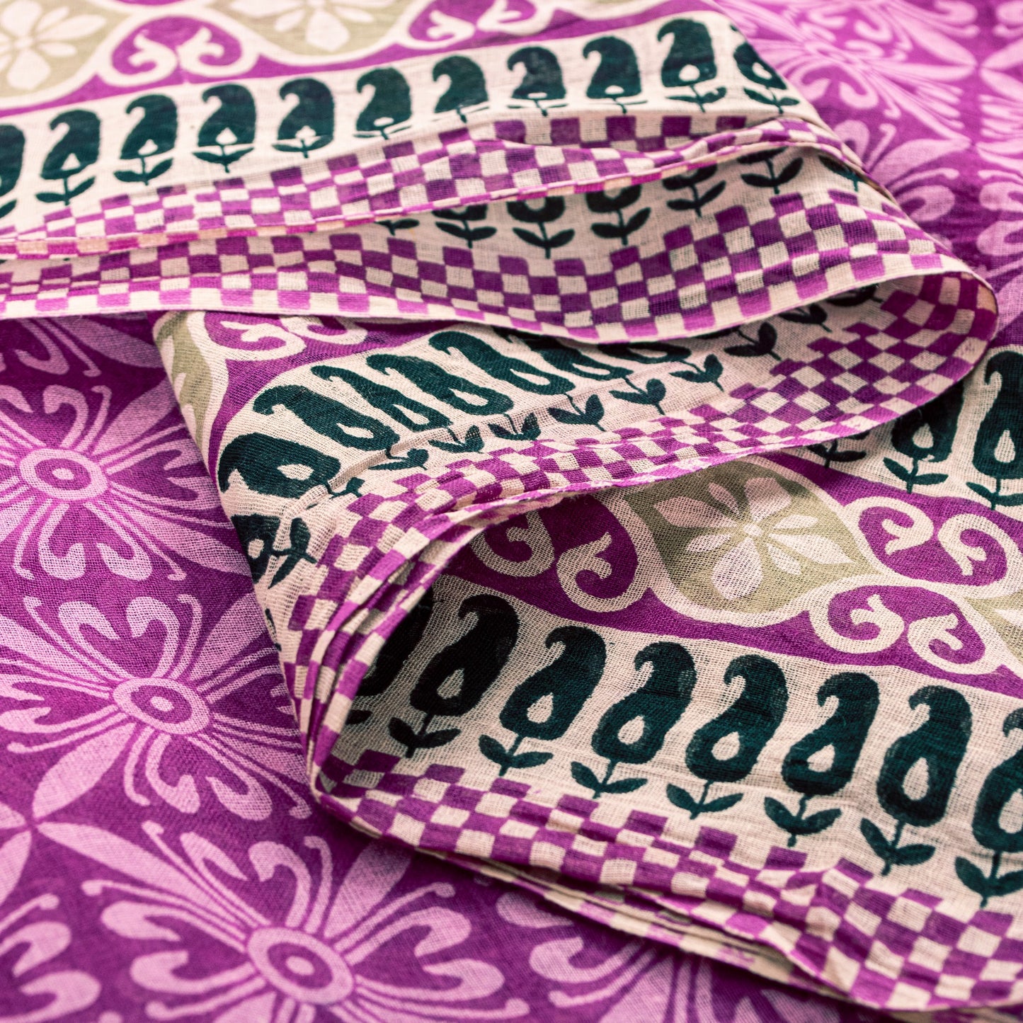 Sanskriti Vintage Sarees Purple Pure Cotton Floral Print 5+YD Craft Indian Sari