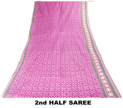 Sanskriti Vintage Sarees Purple Pure Cotton Floral Print 5+YD Craft Indian Sari