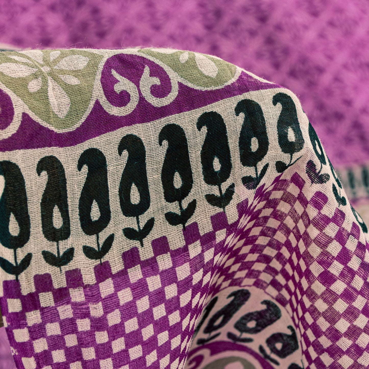 Sanskriti Vintage Sarees Purple Pure Cotton Floral Print 5+YD Craft Indian Sari