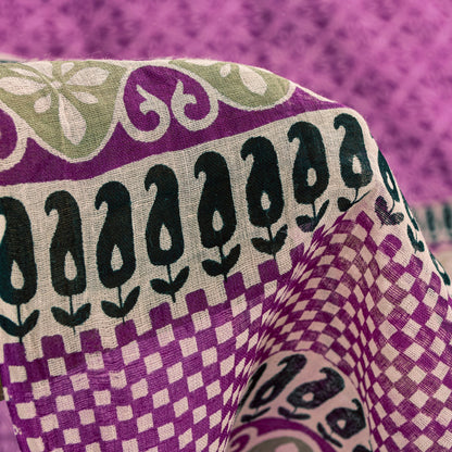 Sanskriti Vintage Sarees Purple Pure Cotton Floral Print 5+YD Craft Indian Sari