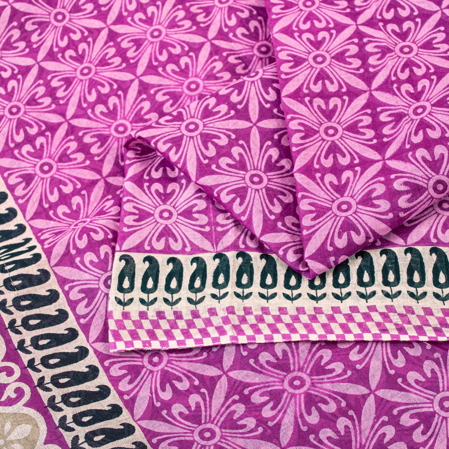 Sanskriti Vintage Sarees Purple Pure Cotton Floral Print 5+YD Craft Indian Sari