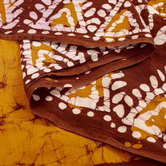 Sanskriti Vintage Sarees Saffron & Brown Pure Cotton Batik Work 5+YD Craft Sari