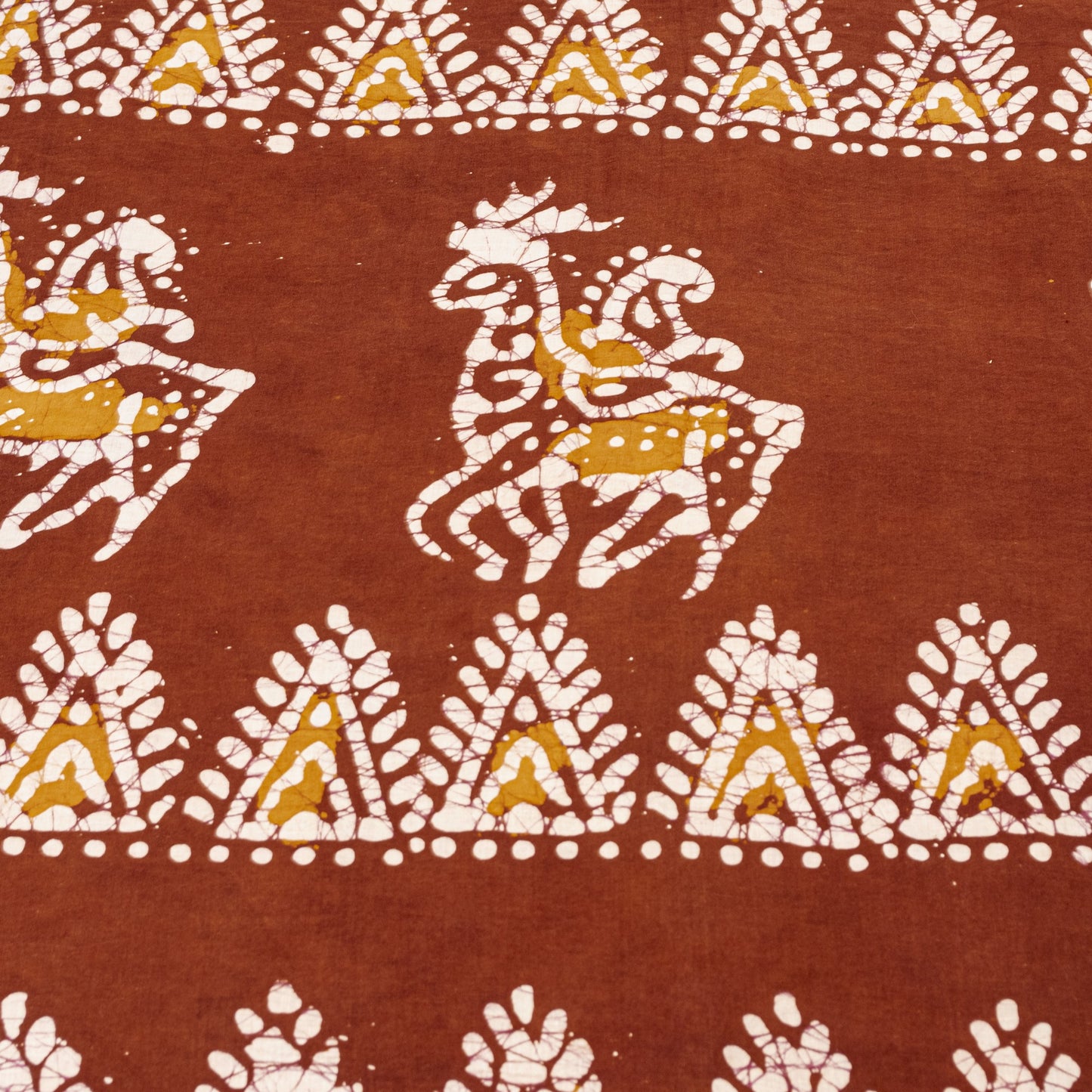 Sanskriti Vintage Sarees Saffron & Brown Pure Cotton Batik Work 5+YD Craft Sari