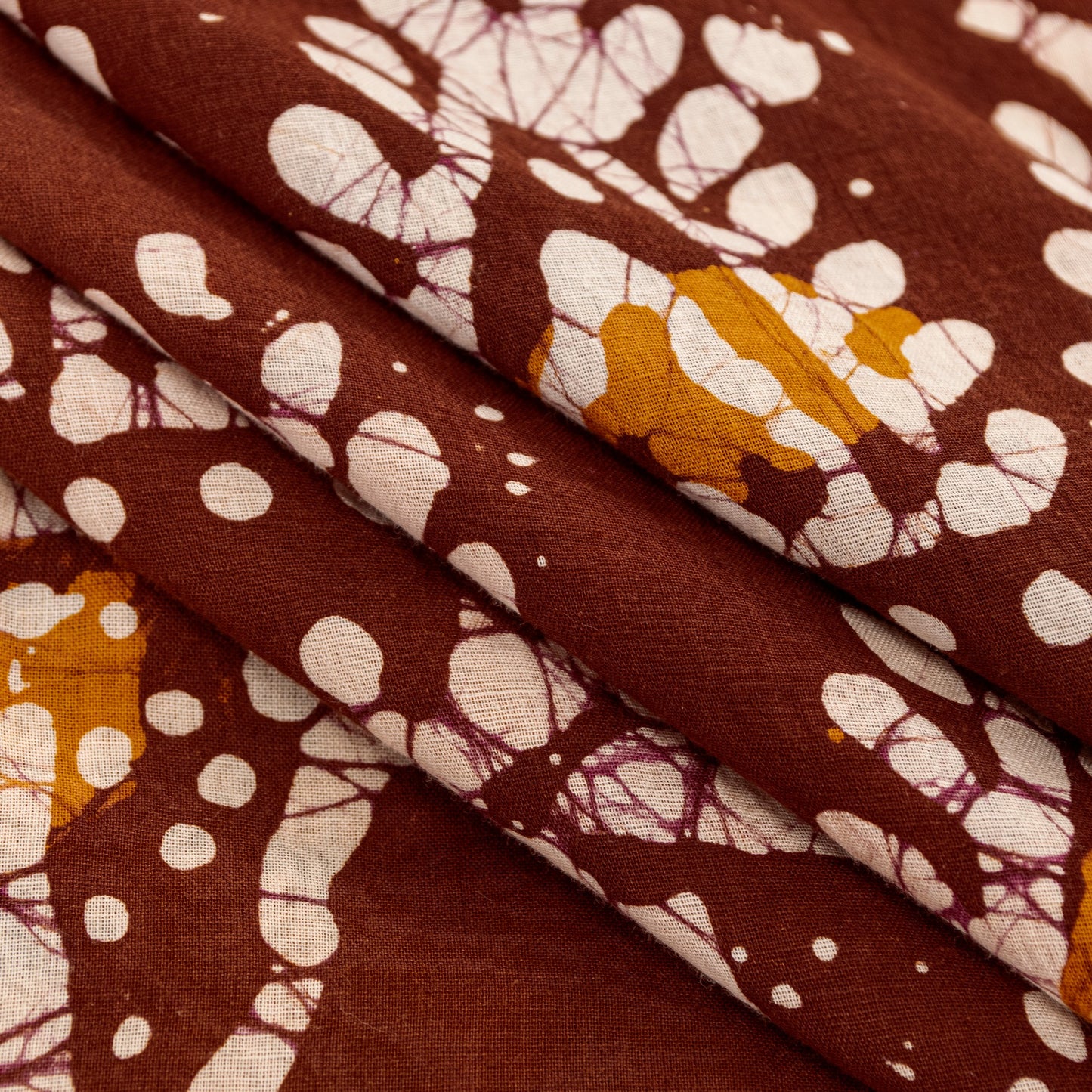 Sanskriti Vintage Sarees Saffron & Brown Pure Cotton Batik Work 5+YD Craft Sari