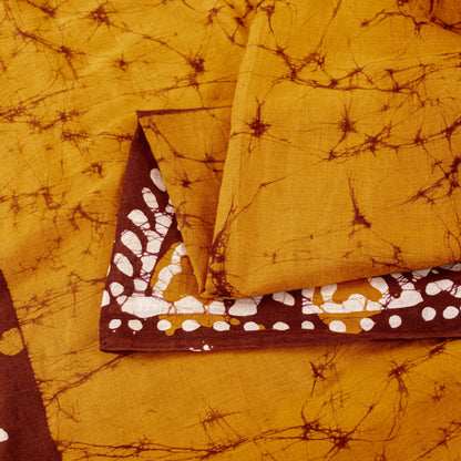 Sanskriti Vintage Sarees Saffron & Brown Pure Cotton Batik Work 5+YD Craft Sari