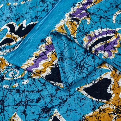 Sanskriti Vintage Sarees Blue Floral Batik Print Pure Cotton 5+YD Heritage Sari