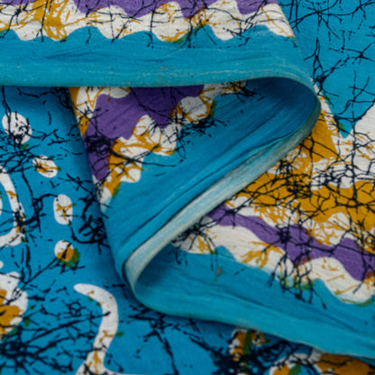 Sanskriti Vintage Sarees Blue Floral Batik Print Pure Cotton 5+YD Heritage Sari