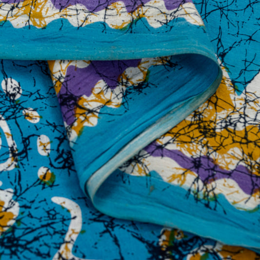 Sanskriti Vintage Sarees Blue Floral Batik Print Pure Cotton 5+YD Heritage Sari