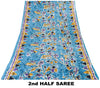 Sanskriti Vintage Sarees Blue Floral Batik Print Pure Cotton 5+YD Heritage Sari