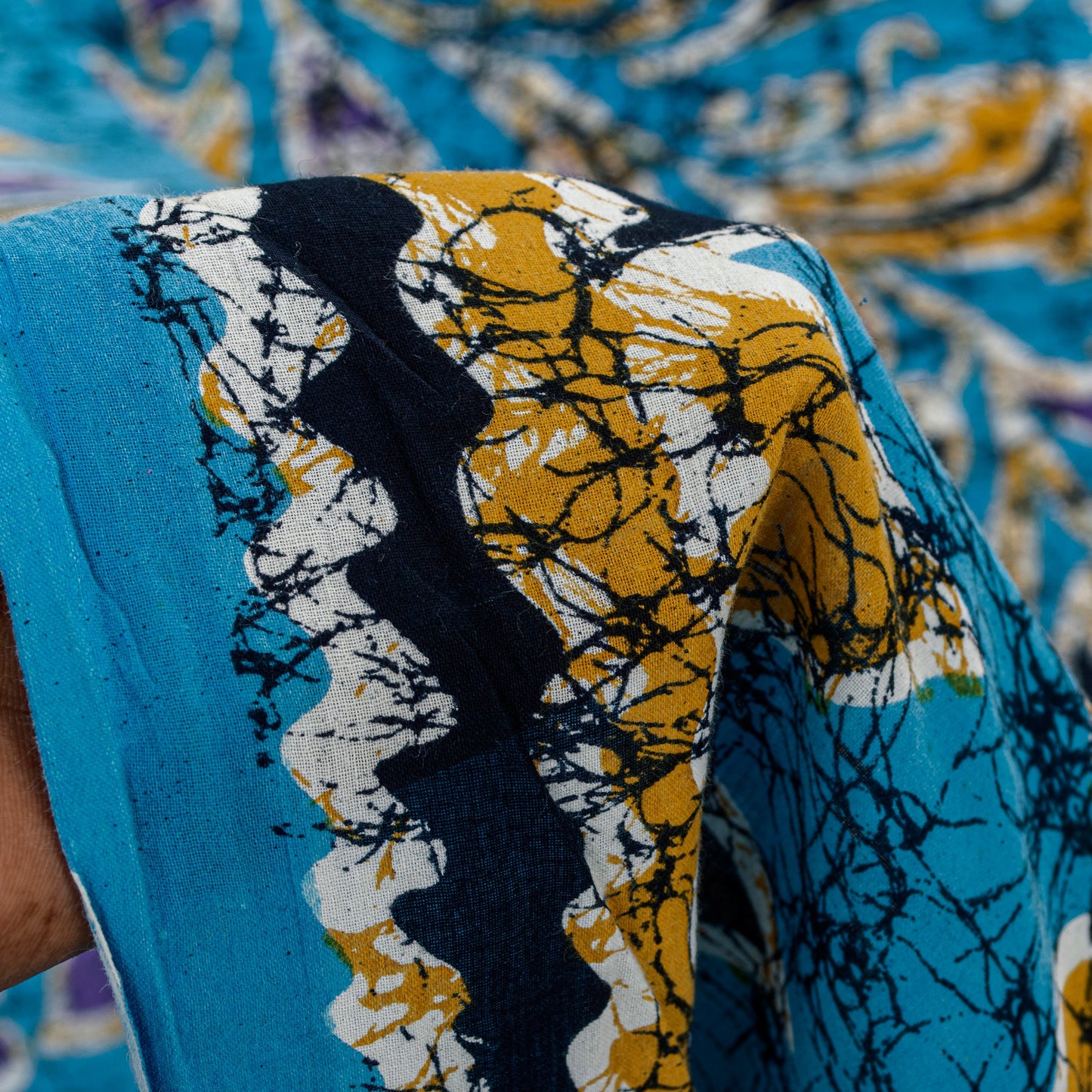Sanskriti Vintage Saree Blue 100% Pure Cotton 5+Yd Saree Floral Batik Print Floral, Geometric, Abstract Heritage Sari Craft Sewing Supply