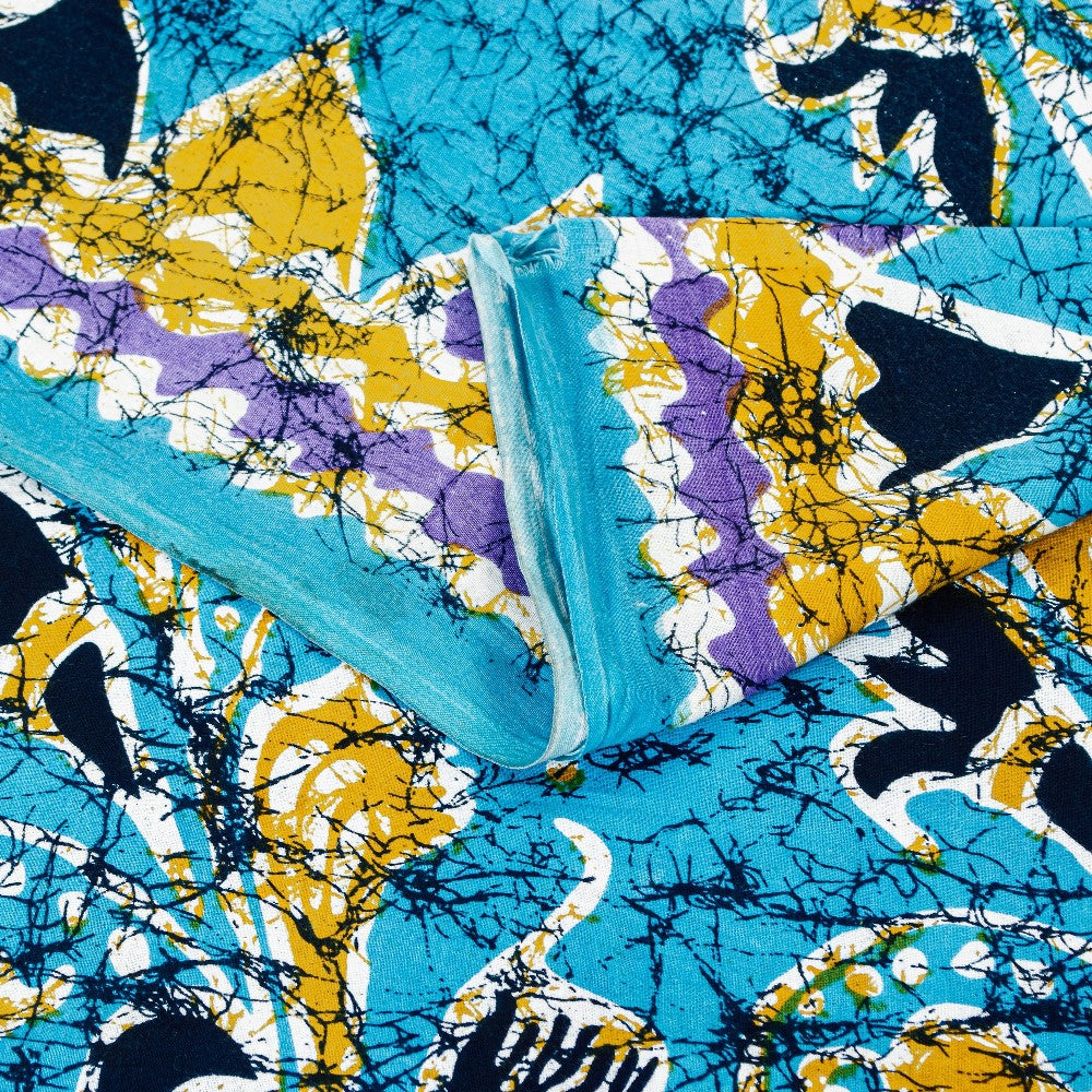 Sanskriti Vintage Saree Blue 100% Pure Cotton 5+Yd Saree Floral Batik Print Floral, Geometric, Abstract Heritage Sari Craft Sewing Supply