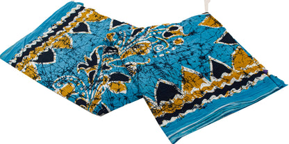 Sanskriti Vintage Saree Blue 100% Pure Cotton 5+Yd Saree Floral Batik Print Floral, Geometric, Abstract Heritage Sari Craft Sewing Supply