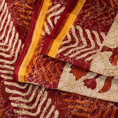 Sanskriti Vintage Sarees Ivory Pure Cotton Floral Block Print 5+YD Textile Sari