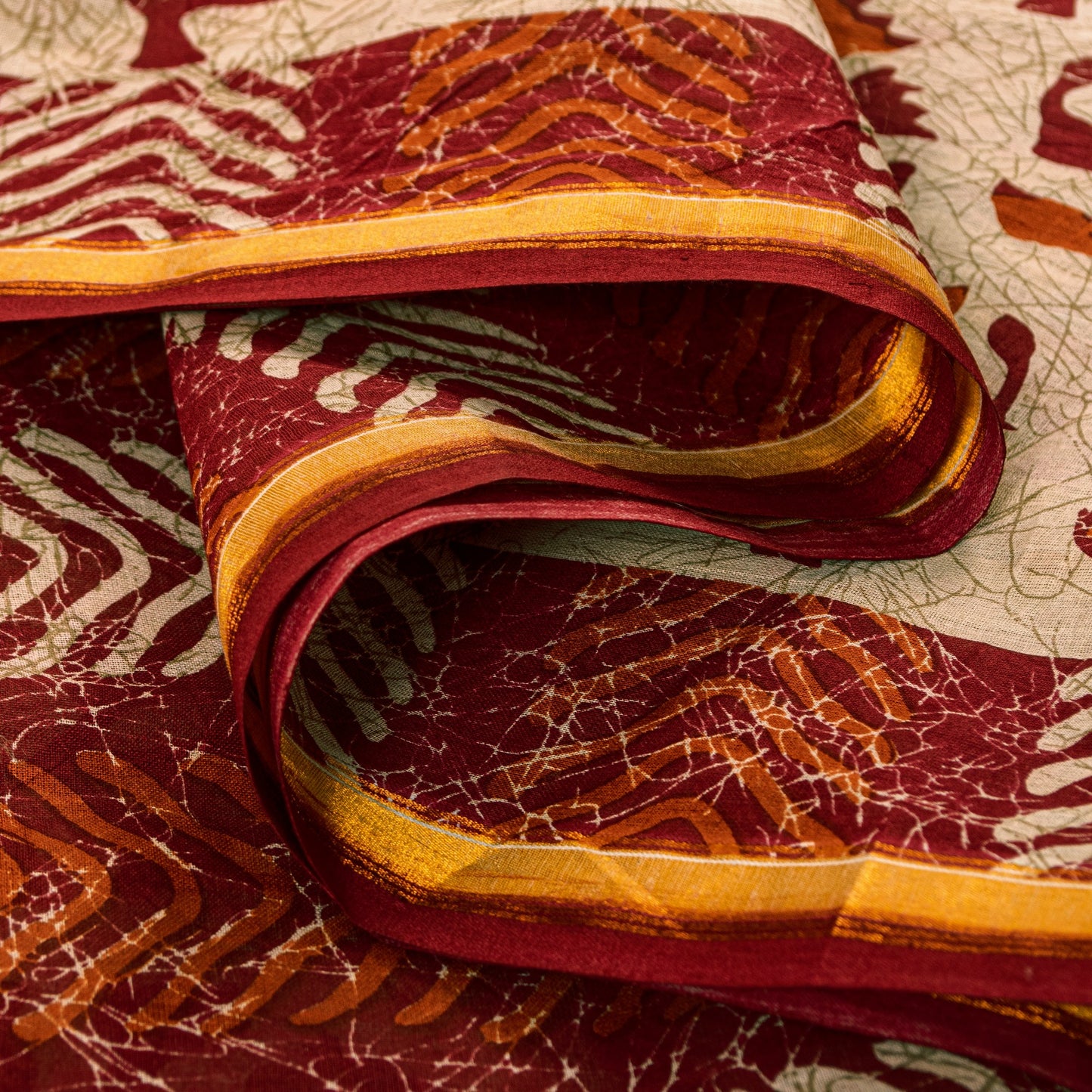 Sanskriti Vintage Sarees Ivory Pure Cotton Floral Block Print 5+YD Textile Sari