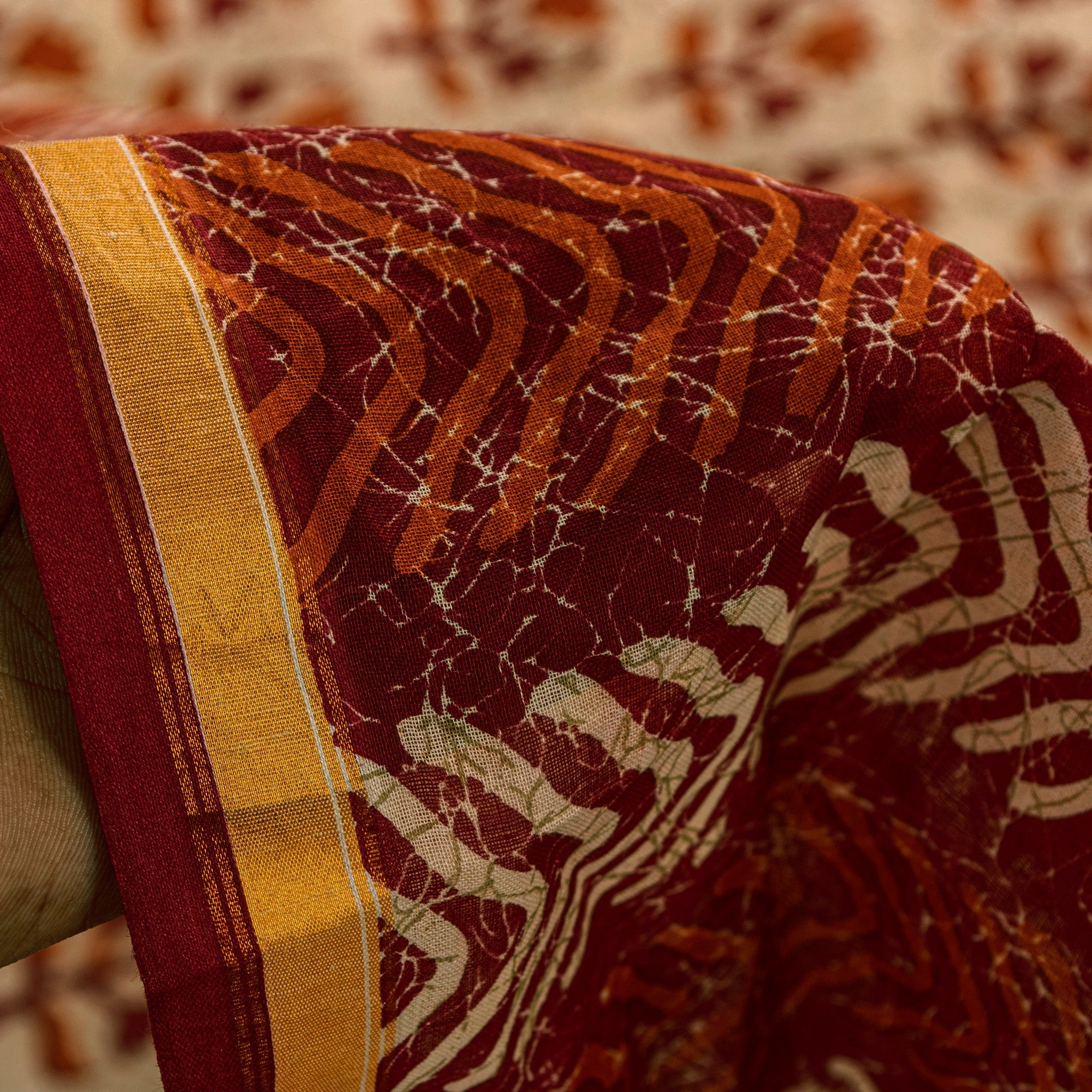 Sanskriti Vintage Sarees Ivory Pure Cotton Floral Block Print 5+YD Textile Sari