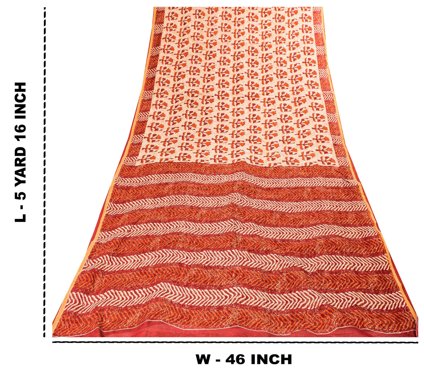 Sanskriti Vintage Sarees Ivory Pure Cotton Floral Block Print 5+YD Textile Sari