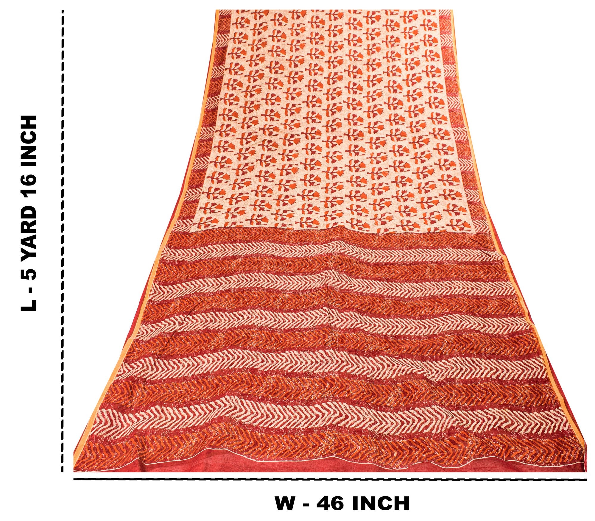 Sanskriti Vintage Sarees Ivory Pure Cotton Floral Block Print 5+YD Textile Sari