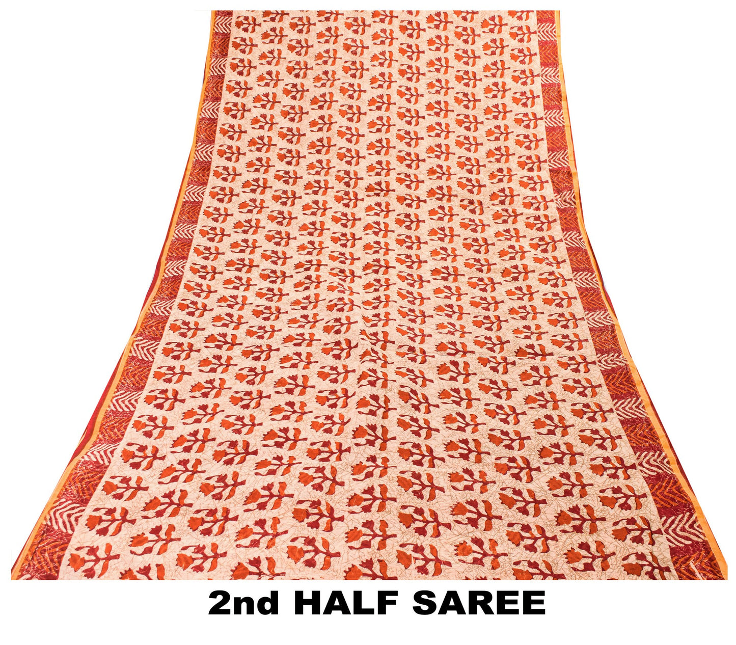 Sanskriti Vintage Sarees Ivory Pure Cotton Floral Block Print 5+YD Textile Sari