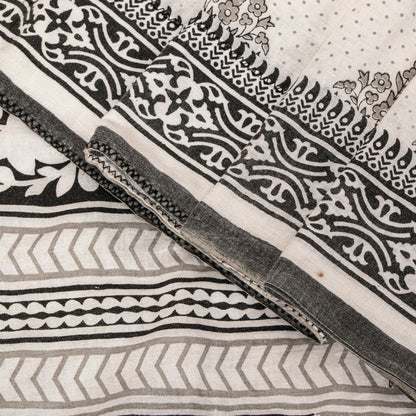 Sanskriti Vintage White-Black Pure Cotton Saree Digital Kalamkari Printed 5.5YD