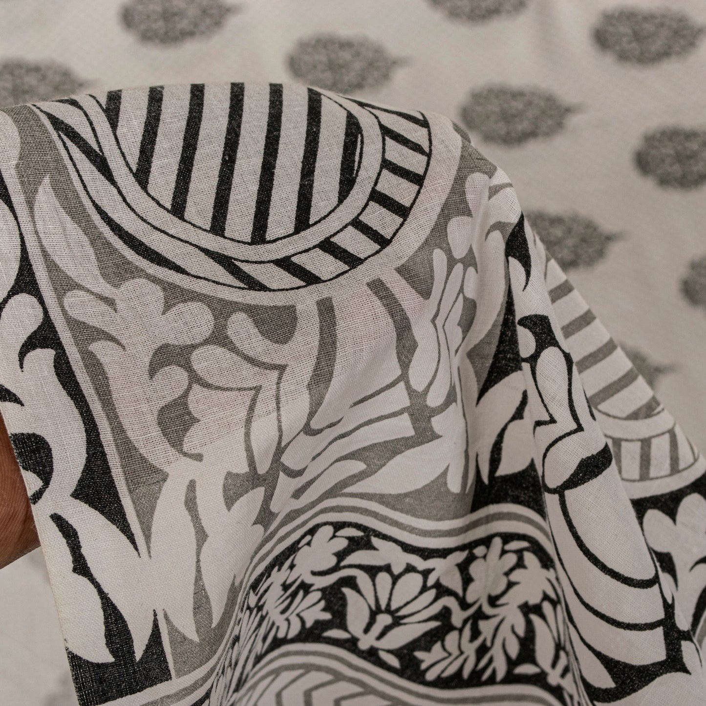 Sanskriti Vintage White-Black Pure Cotton Saree Digital Kalamkari Printed 5.5YD