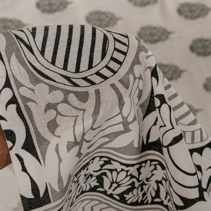 Sanskriti Vintage White-Black Pure Cotton Saree Digital Kalamkari Printed 5.5YD