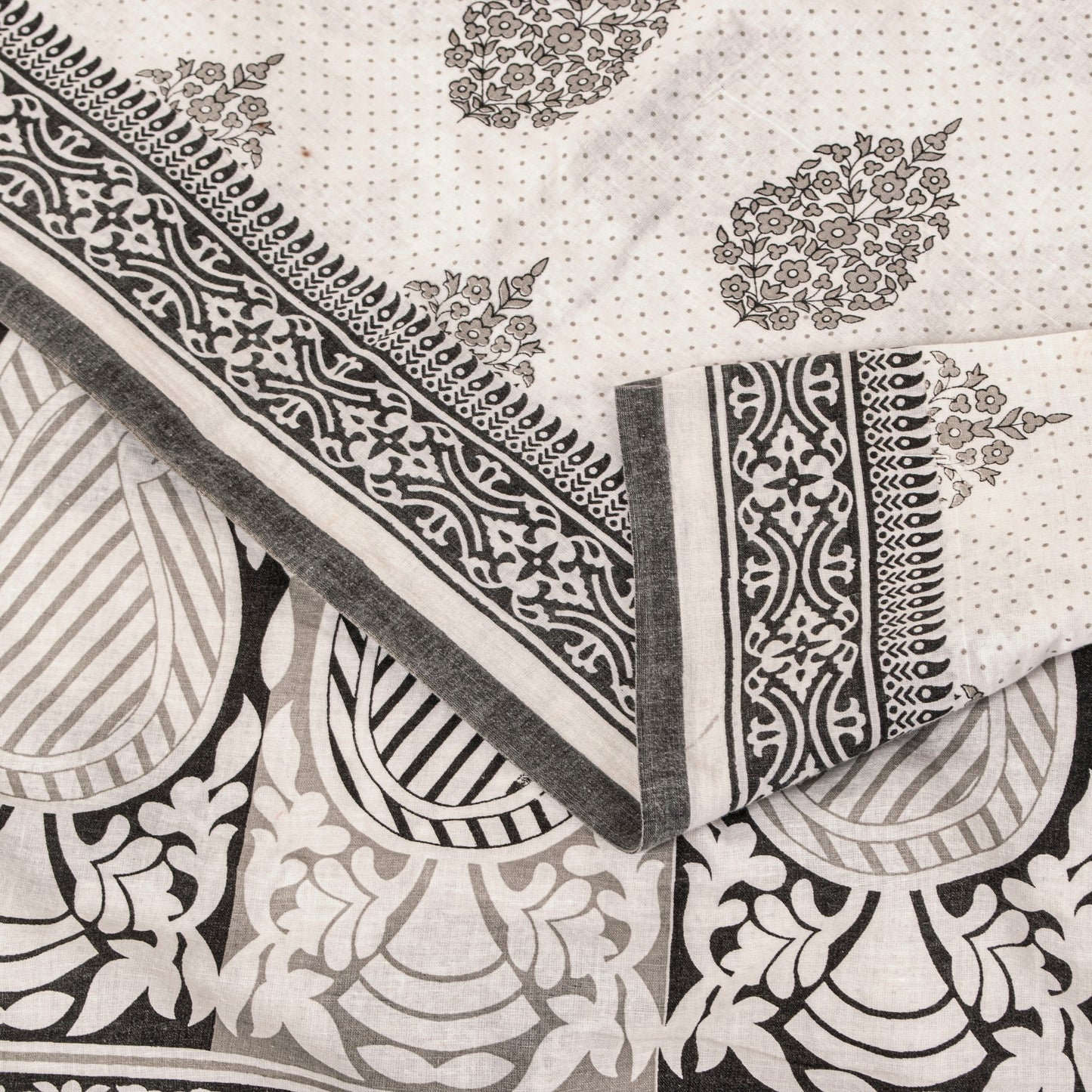 Sanskriti Vintage White-Black Pure Cotton Saree Digital Kalamkari Printed 5.5YD
