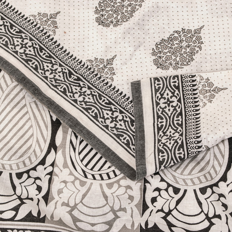 Sanskriti Vintage White-Black Pure Cotton Saree Digital Kalamkari Printed 5.5YD
