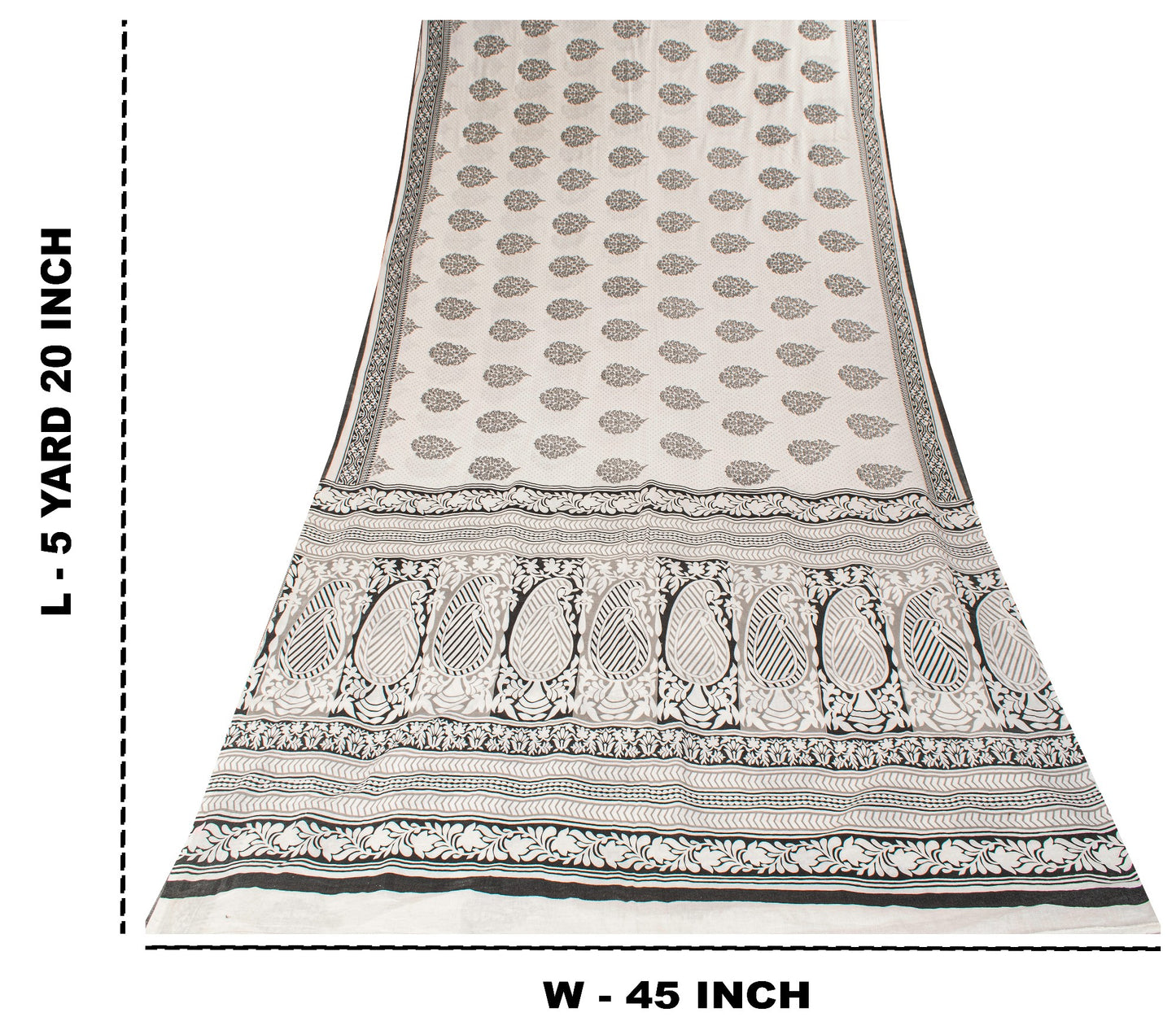 Sanskriti Vintage White-Black Pure Cotton Saree Digital Kalamkari Printed 5.5YD