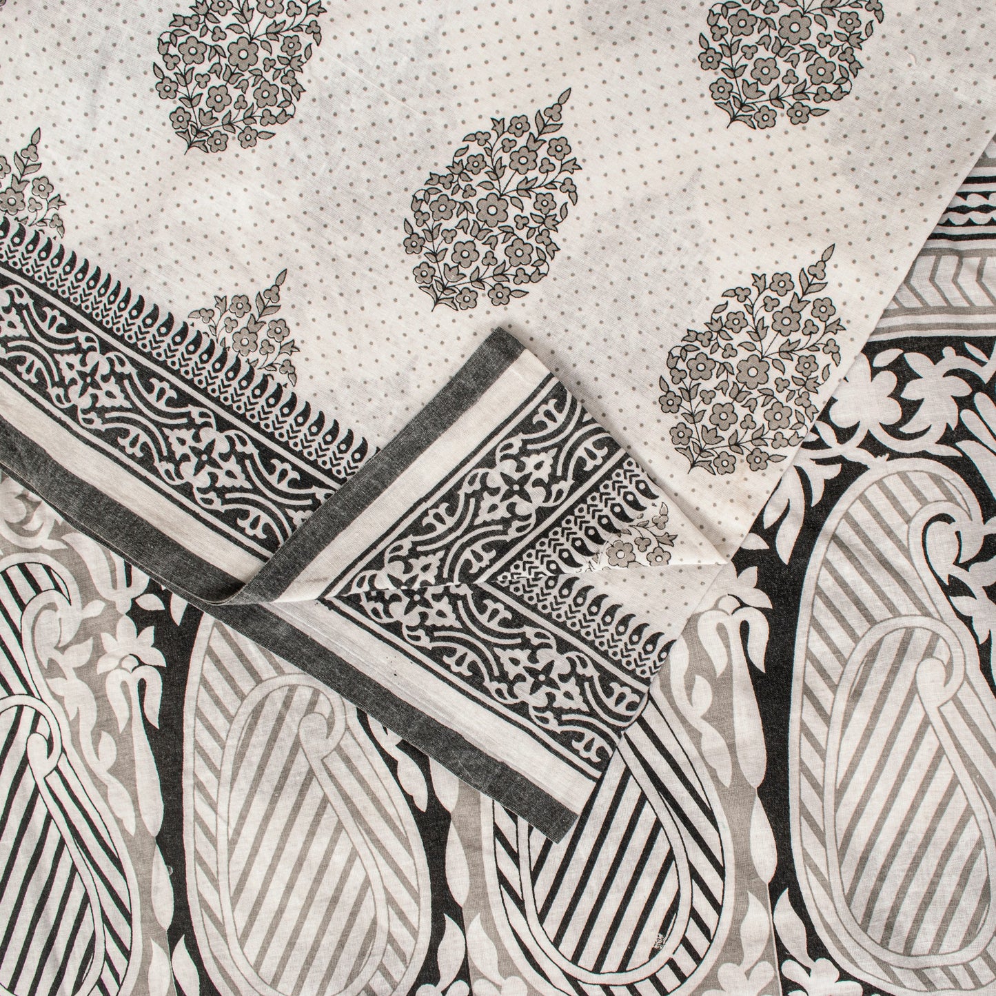 Sanskriti Vintage White-Black Pure Cotton Saree Digital Kalamkari Printed 5.5YD