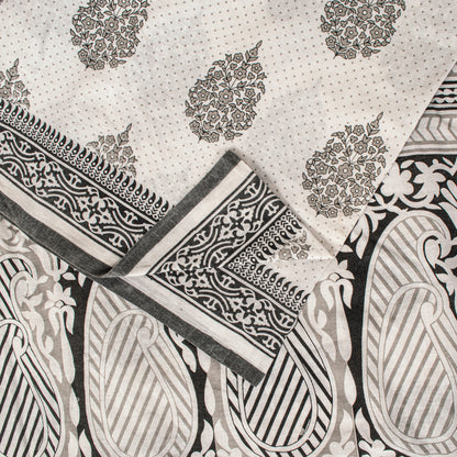 Sanskriti Vintage White-Black Pure Cotton Saree Digital Kalamkari Printed 5.5YD