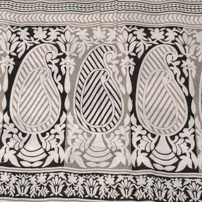 Sanskriti Vintage White-Black Pure Cotton Saree Digital Kalamkari Printed 5.5YD