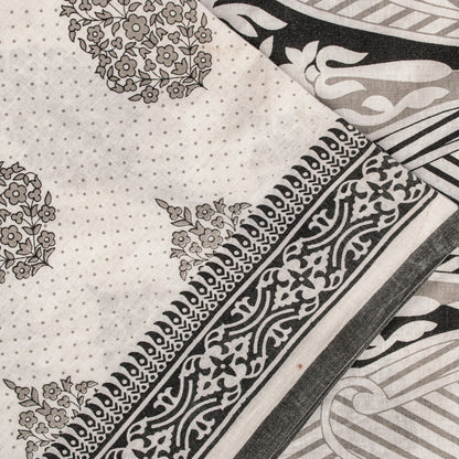 Sanskriti Vintage White-Black Pure Cotton Saree Digital Kalamkari Printed 5.5YD