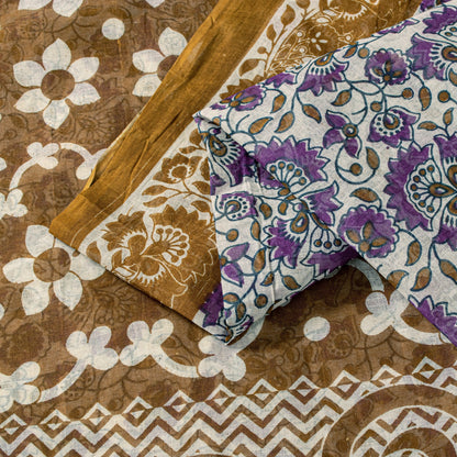 Sanskriti Vintage Purple Pure Cotton Saree Kalamkari Digital Printed Sari 5.5YD