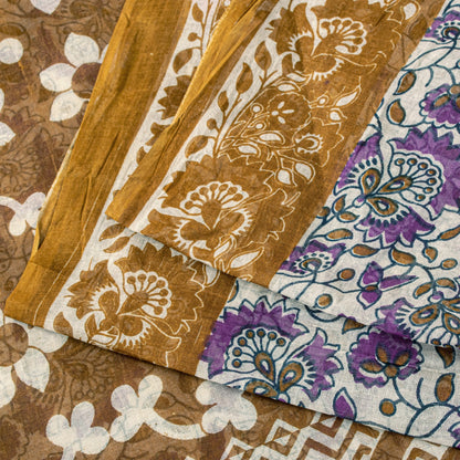 Sanskriti Vintage Purple Pure Cotton Saree Kalamkari Digital Printed Sari 5.5YD