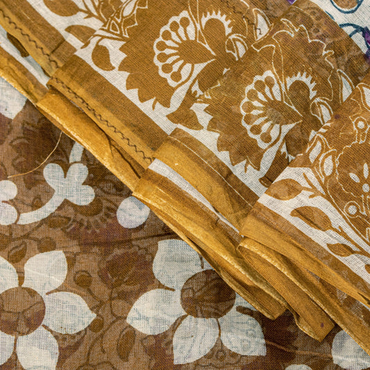 Sanskriti Vintage Purple Pure Cotton Saree Kalamkari Digital Printed Sari 5.5YD